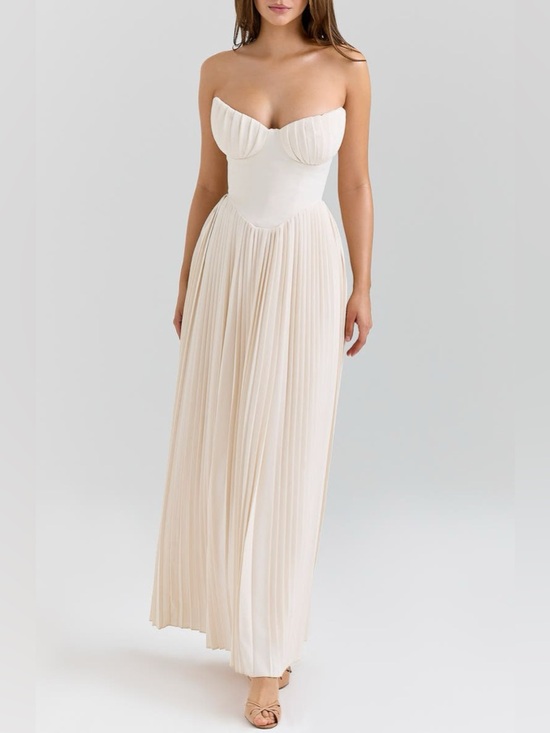 House of CB Dresses & Skirts - HOUSE OF CB 'Marcella' Ivory Georgette Pleated Maxi Dress NWOT